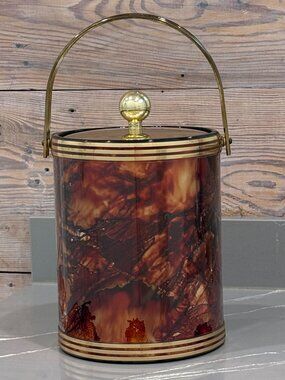 Kraftware Copper Brass Marbled Ice Bucket Mid Century
